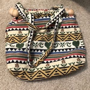 Vintage Tapestry Dowel Handbag — Made in Portugal